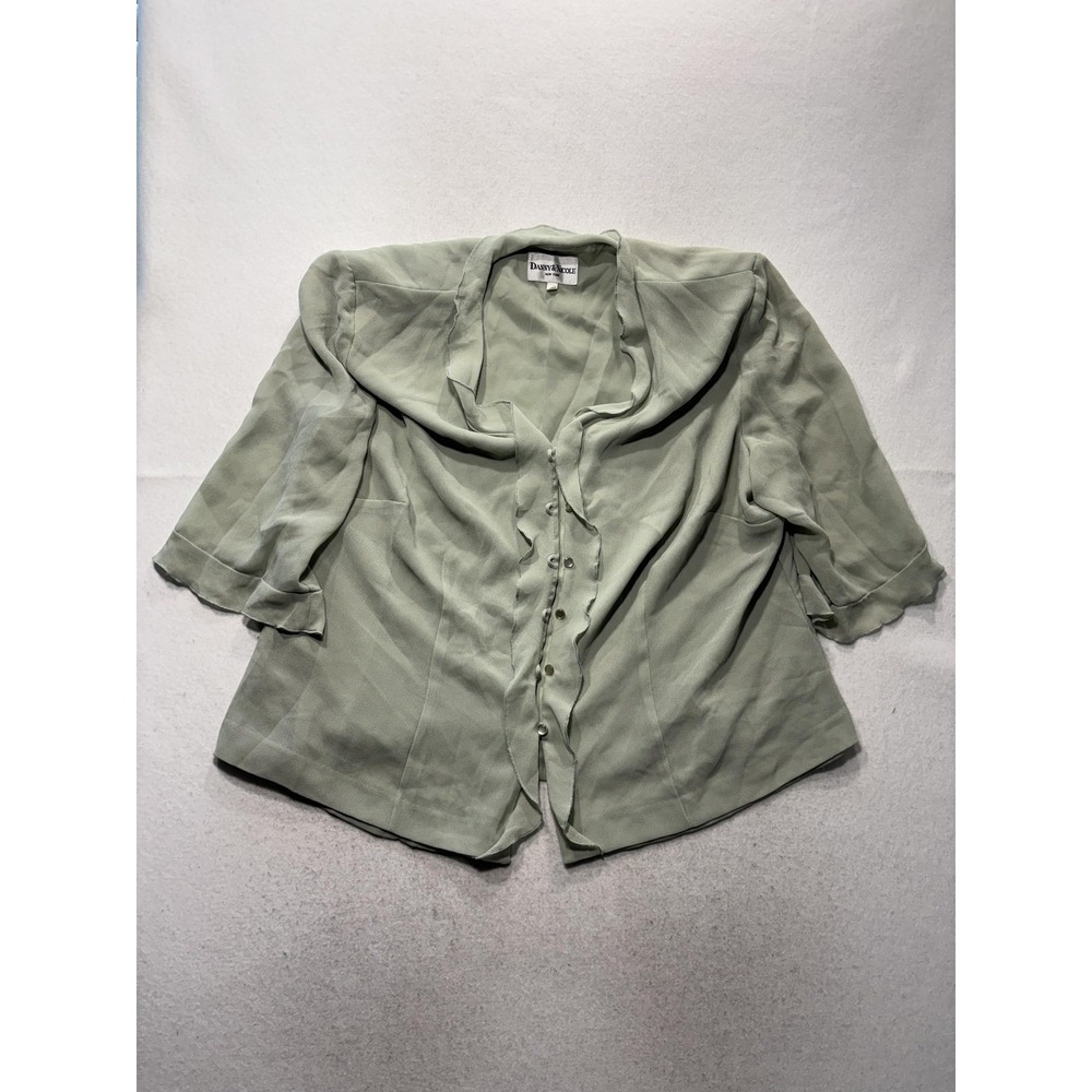 Danny & Nicole Blazer Womens 24W Green Crepe 3/4 Sleeve Ruffle Trim Jacket